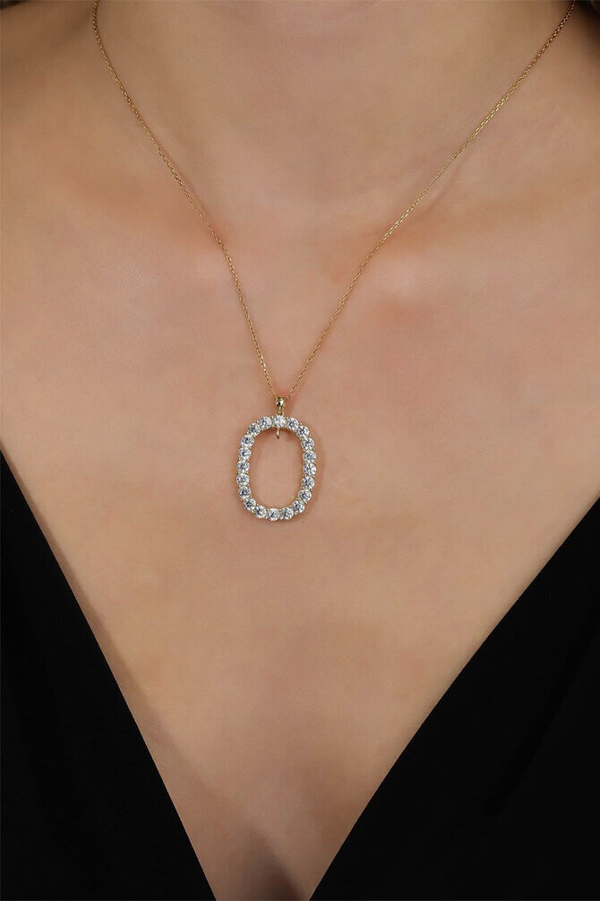14 Ayar Altın Taşlı Oval Kolye