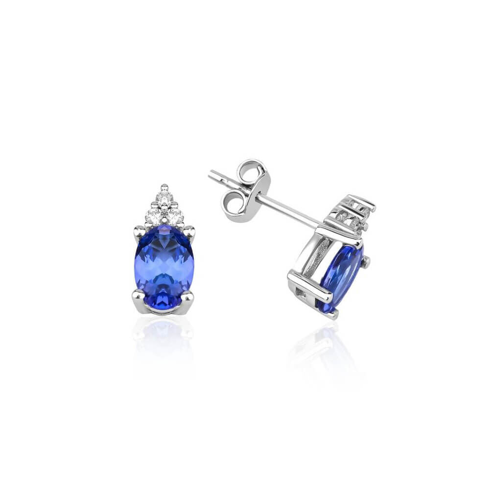 1,47 Karat Tanzanite 14 Ayar Altın Pırlanta Küpe