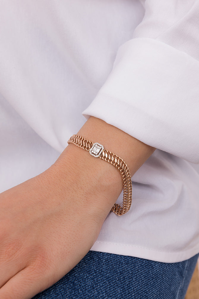 Baget 0.34 Karat Pırlanta Rose Zincir Bileklik